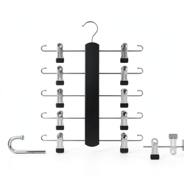 KAQUBE Skirt Hanger 2‑Pack Black Wood Space‑Saving Rotating Hook-3