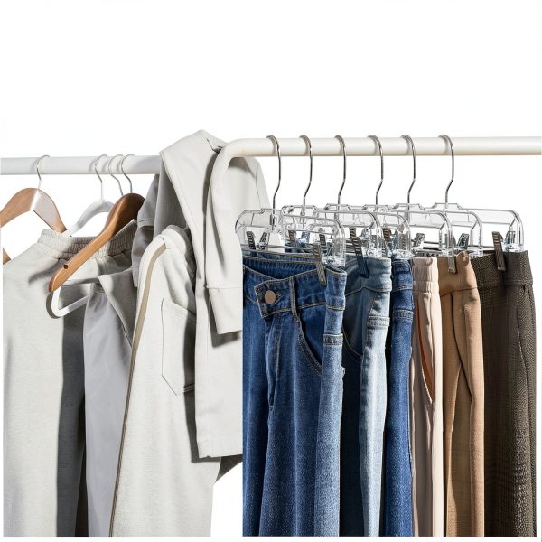 HOUSE DAY Clear Plastic Pants Hanger with Clips 50PC Heavy Duty-3