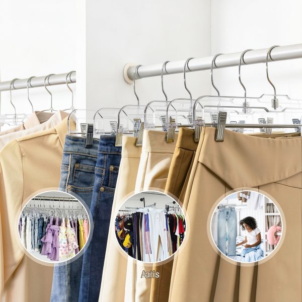 HOUSE DAY Clear Skirt Hangers 100PC Plastic with Anti‑Slip Clips-6