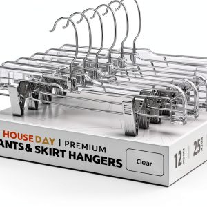 HOUSE DAY Clear Skirt Hangers 100PC Plastic with Anti‑Slip Clips-0