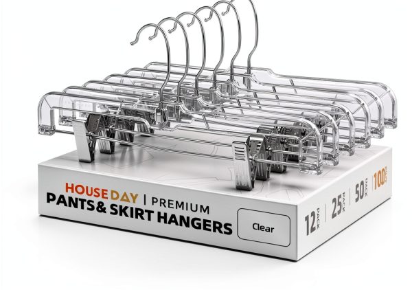 HOUSE DAY Clear Skirt Hangers 100PC Plastic with Anti‑Slip Clips-0