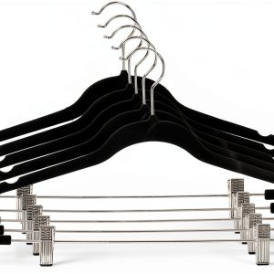 Home Basics Velvet Slim Skirt Hanger Black 17x8.5 Inch Metal Clip-0