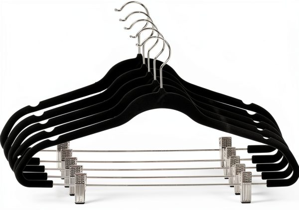 Home Basics Velvet Slim Skirt Hanger Black 17x8.5 Inch Metal Clip-0