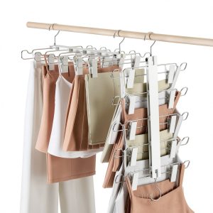 Mysig White Skirt Hanger with Anti‑Slip Clips Space Saving-0
