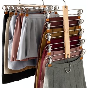 MORALVE Beech Wood Skirt Hanger 2‑Pack Natural Space‑Saving Organizer-0