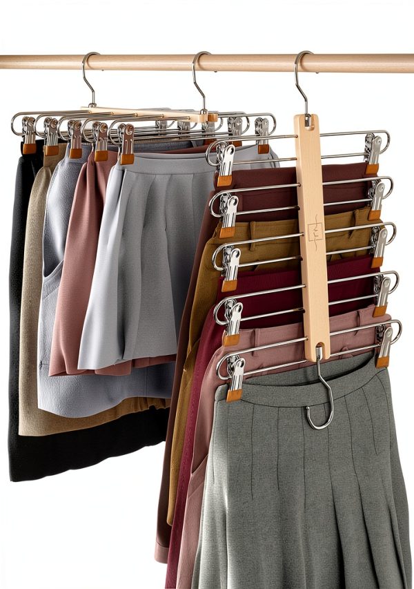 MORALVE Beech Wood Skirt Hanger 2‑Pack Natural Space‑Saving Organizer-0