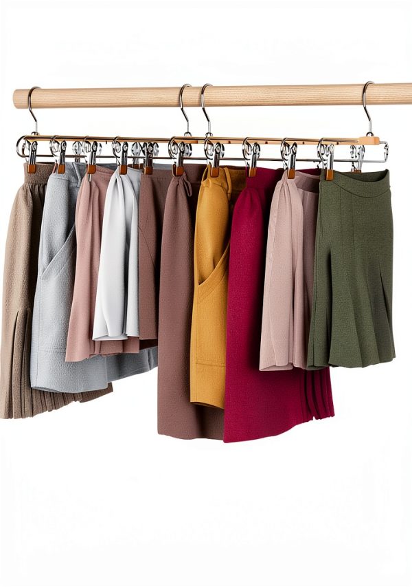 MORALVE Beech Wood Skirt Hanger 2‑Pack Natural Space‑Saving Organizer-3